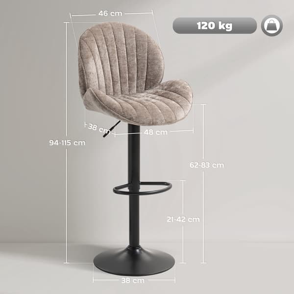 Justerbara barstolar i brun chenille, set om 2, vridbara