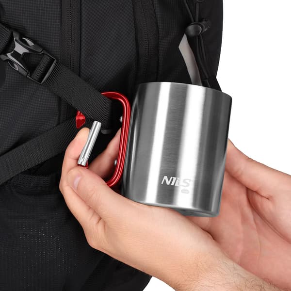 Campingmugg med karbinhake, 300ml rostfritt stål