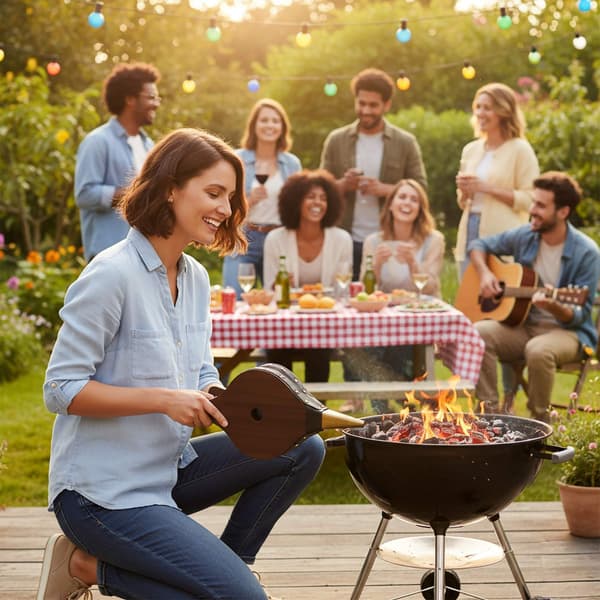 Pejs- og grillbælge, træfinish, kraftig luftstrøm