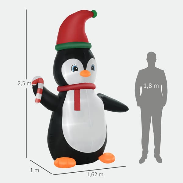 Puhallettava joulupingviini, 2,5 m, 3 LED-valoa