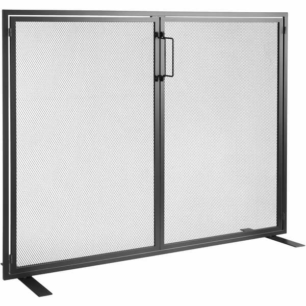 Gnistskydd för eldstad med dörr, järnnät, 990x780mm