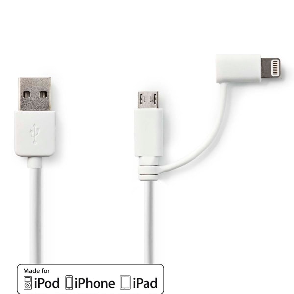 2 i 1kabel | USB 2.0 | USB-A Hane | Apple Lightning, 8-stifts /