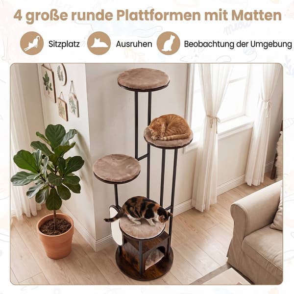 72-tommer kattehytte i flere niveauer med siddeplads foroven, rustik brun