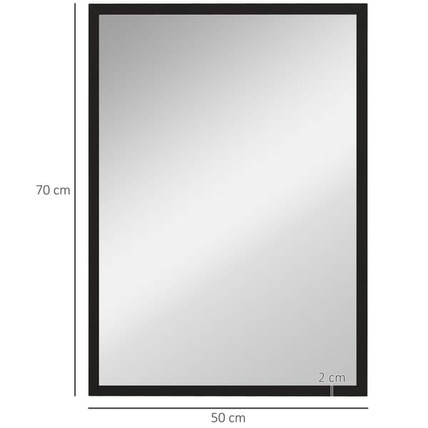 Vægspejl, 50x70 cm, sort MDF-ramme, nem montering