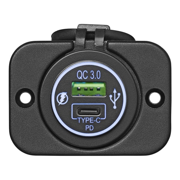 USB lynoplader indbygget type A + C 2-vejs 12/24V 3Am model 1