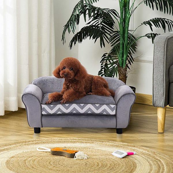 Hundesofa Pet Sofa Med Pude, Hævede Fødder, Vaskbar, Velvet, Grå, 73,5X41X33Cm