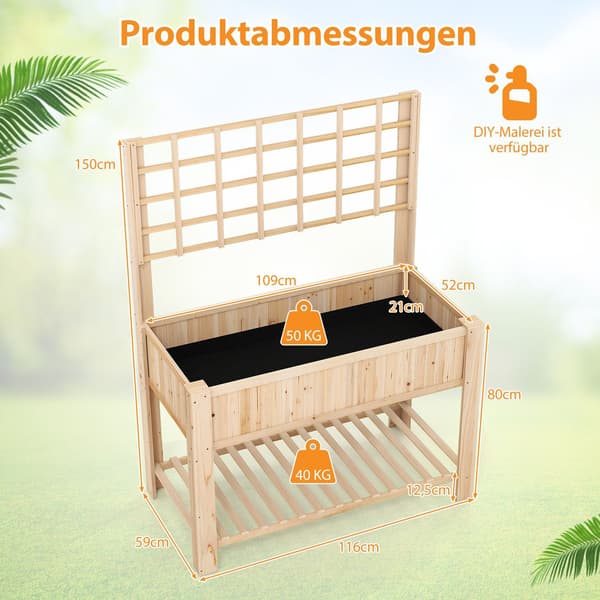 Højhavebed med espalier og dræn, 116x59x150 cm