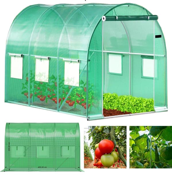 Växthus i polytunnelformat, 10 m², metallram, UV-skydd