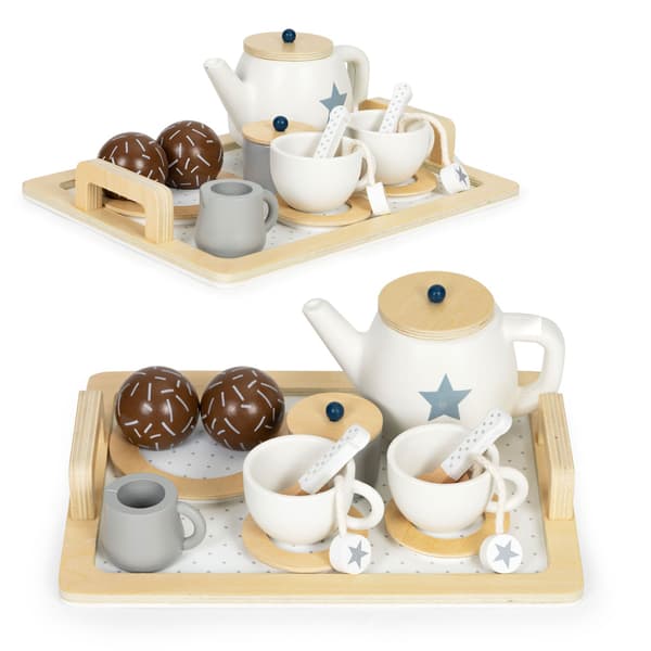 Teservis av trä, kanna, koppar, 17 element ECOTOYS