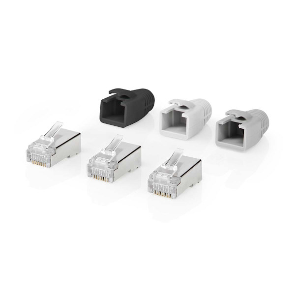 RJ45-liitin | RJ45 Pass Through | Kiinteä/juosteinen FTP CAT6a | Suora | Kullattu | 10 kpl | PVC | Harmaa / Musta / Valkoinen | Laatikko