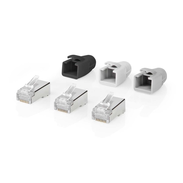 RJ45-stik | RJ45 Pass Through | Fast/strenget FTP CAT6a | Lige | Guldplateret | 10 stk. | PVC | Grå / Hvid / Sort | Box