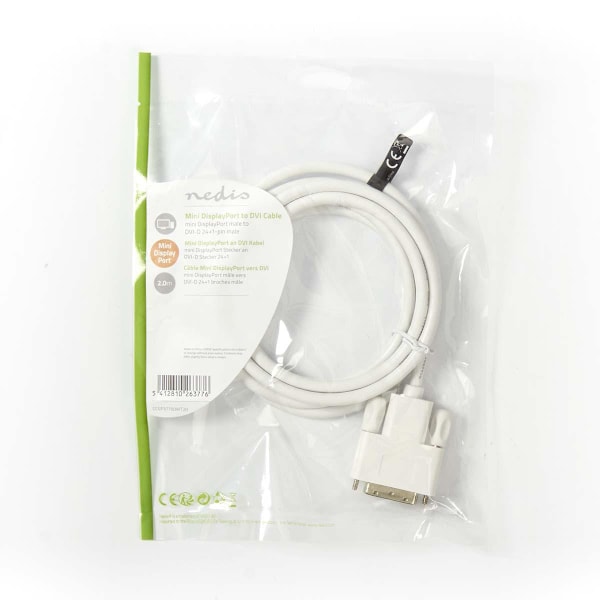 Mini DisplayPort kaapeli | DisplayPort 1.2 | Mini DisplayPort Uros | DVI-D 24+1-Pin Uros | 21.6 Gbps | Niklattu | 2.00 m | Pyöreä | PVC | Valkoinen |