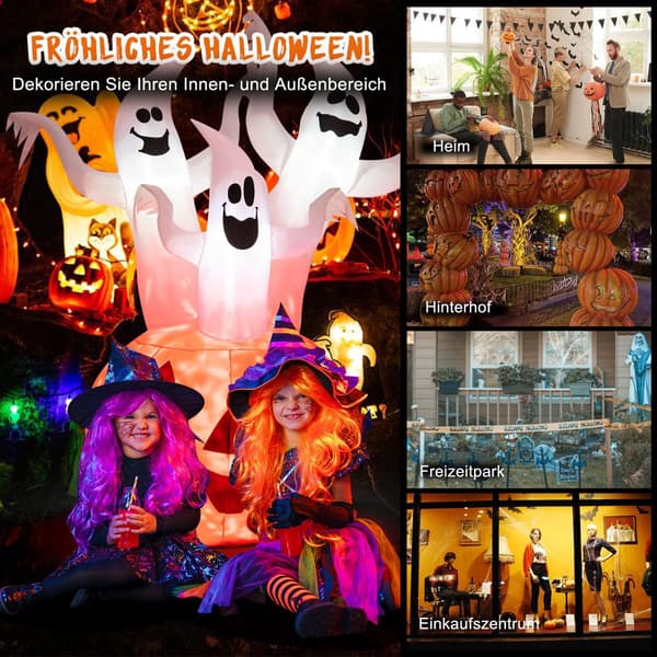 Ilmatäytteiset Halloween-haamut kurpitsalla, LED, 182 cm