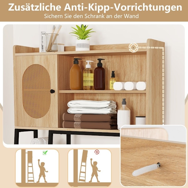 Toiletskab med PE rattan låge Toilethylde med justerbar hylde natur