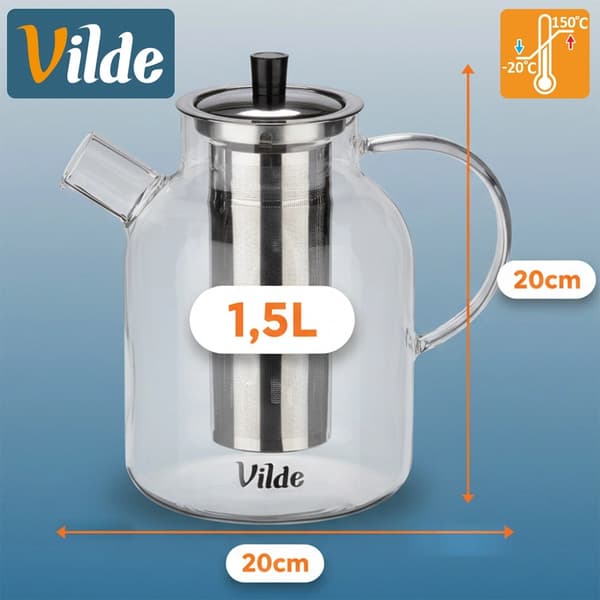 Tekande med infuser, glas, varmebestandig, 1,5 l