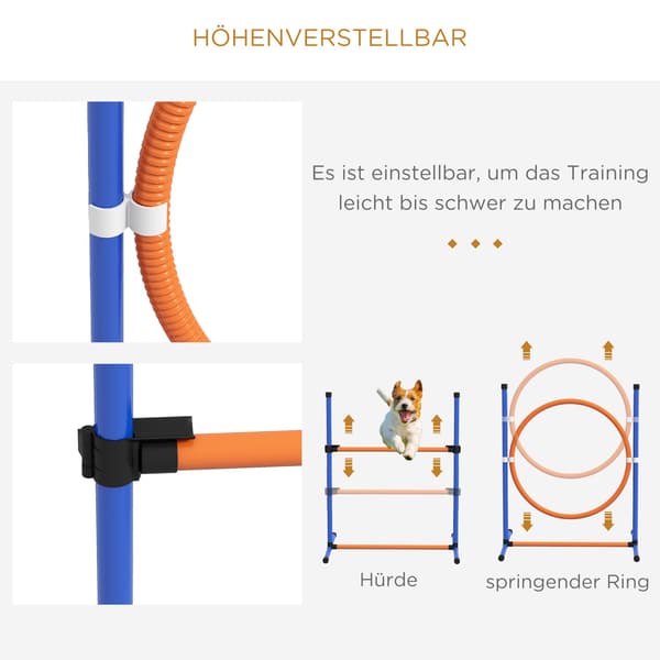 Dog Agility Set, set om 4 hundträning med höj- och sänkbara agility häckar, flätade stavar, breakbox, hoppring, häckset