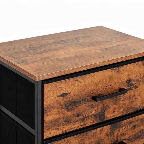 Industriel sort kommode med 5 stofskuffer, 94x45x30 cm