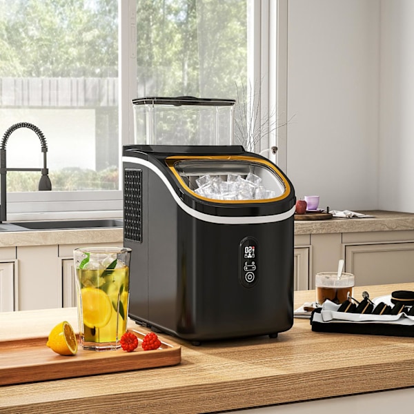 Ice Cube Machine 15 kg/24h Ice Cube Maker med 1,5 L vattentank, spade, isbehållare Ice Cube Maker Maskin med LED Display Svart 22 x 30 x 33 cm |