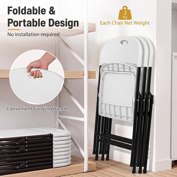 Sæt med 4 foldbare hvide plastikstole med ergonomisk ryglæn