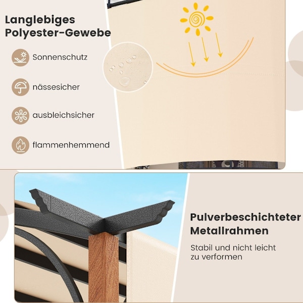 3,6 x 3 m pergola med infällbart tak Vattentätt stabil vintertät Gazebo Beige