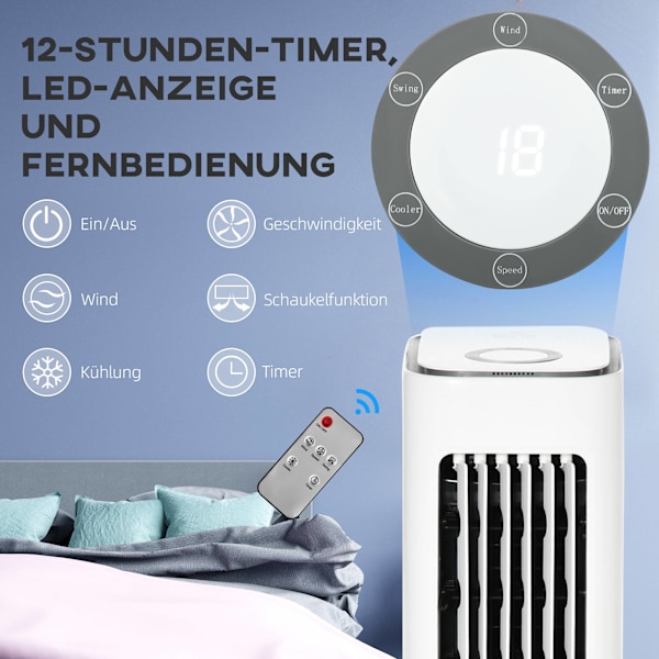 2-i-1 luftkøler med 5 liters tank, 12 timer, til 20㎡