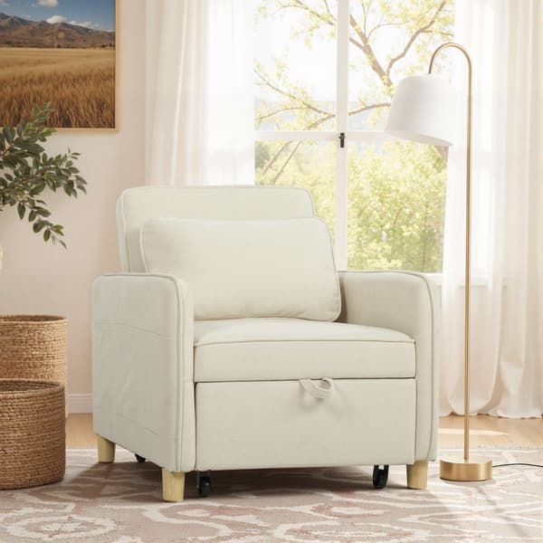 Konvertibel sovfåtölj, skumstoppning, beige tyg