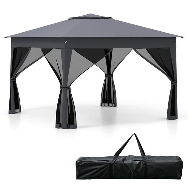Pop-up-tält med nätsidor, 337x337cm, grått