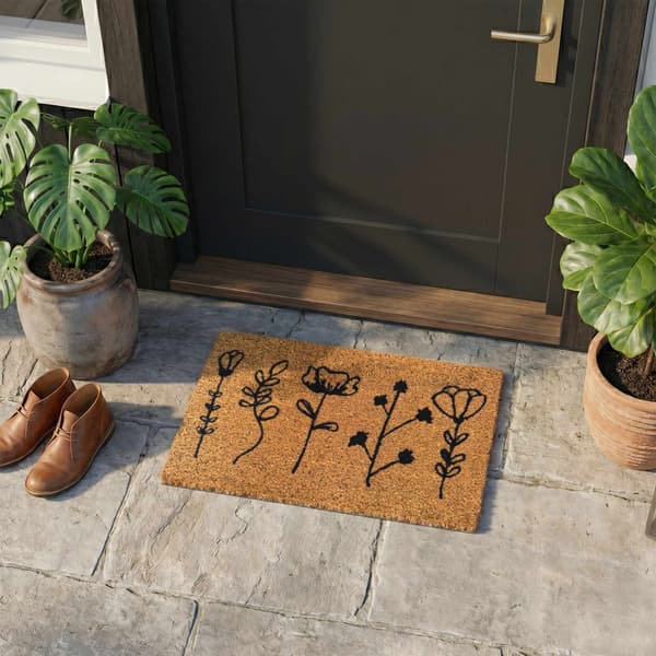 Dørmåtte i kokosfiber, botanisk design, 60x40 cm