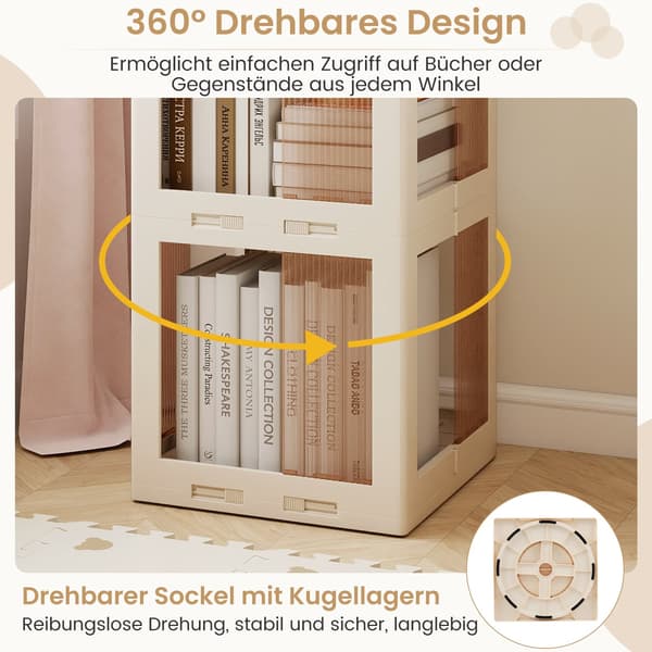 360 grader roterende bogreol, foldbar, transparent, 174 cm