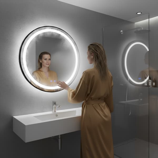 LED badeværelsesspejl, rundt 80 cm, touch control, 3 lysfarver