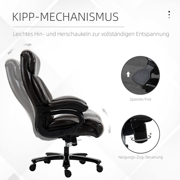 Kontorstol, chefstol, spillestol, ergonomisk højdejusterbar med vippefunktion, tyk polstring, bæreevne op til 180 kg