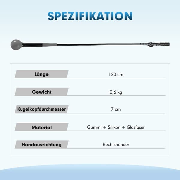 Golf Swing Trainer Aid, 120 cm, painotettu pää, harmaa