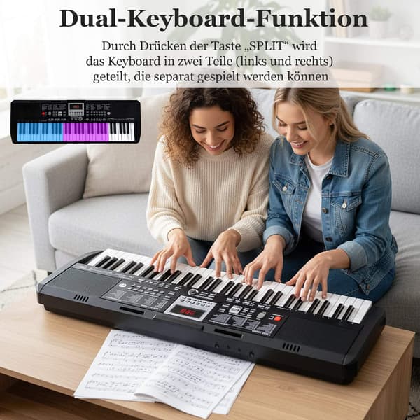 Elektroniskt keyboardset med 61 tangenter och justerbart stativ