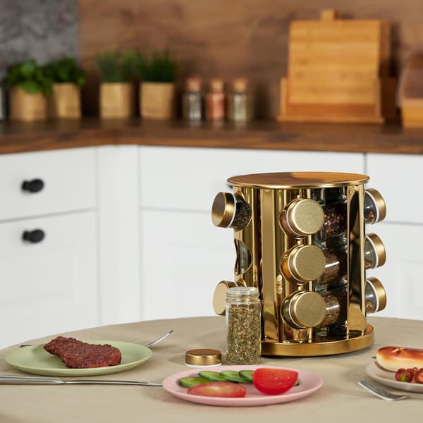 Karusell för gyllene kryddor med 12 glas