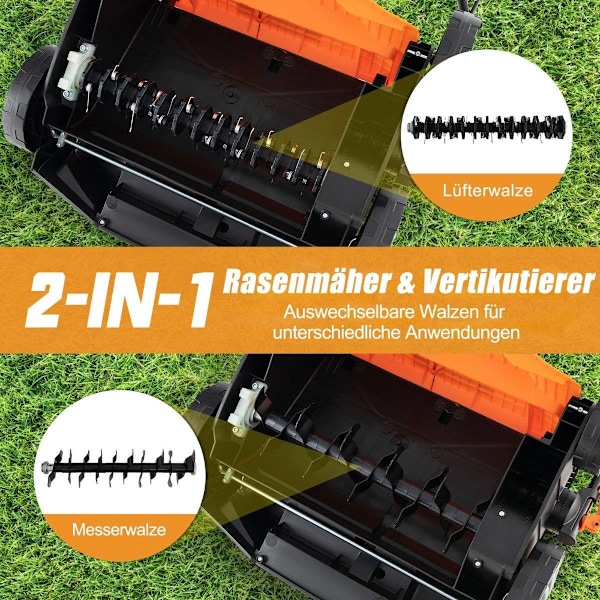 41cm Elektrisk Scarifier &amp; Plænelufter 15A 2-i-1 plæneophugger med 3-positions højdejustering orange