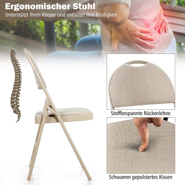 4 beige klapstole, metalstel, polstret sæde