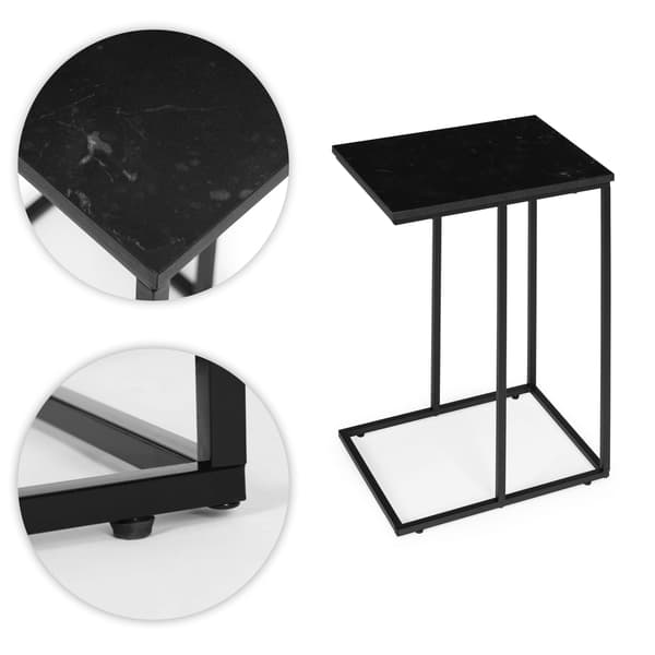 Sidobord för laptop, soffbord, C-format, svart marmor, ModernHome