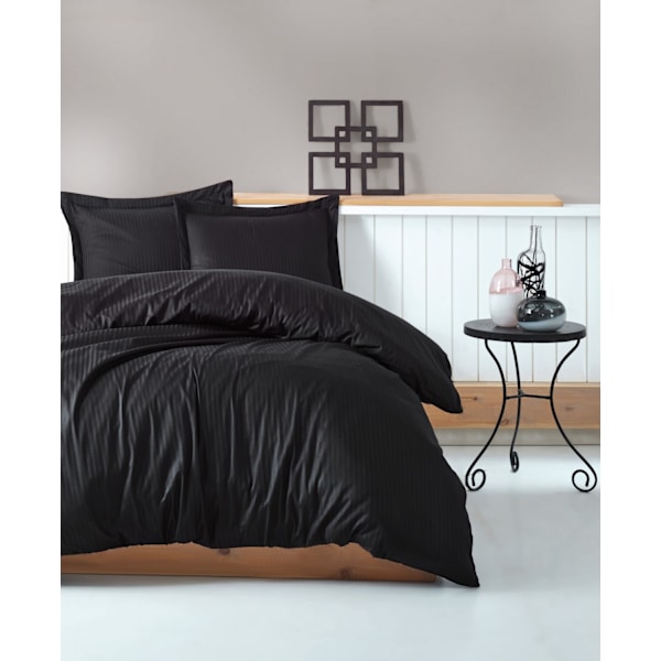 Satin Double Quilt Cover Set Stripe - musta