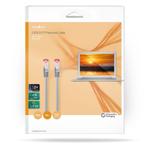 CAT6 Nätverkskabel | RJ45 hane | RJ45 hane | S/FTP | 15.0 m | Rund | LSZH | Grå | Låda