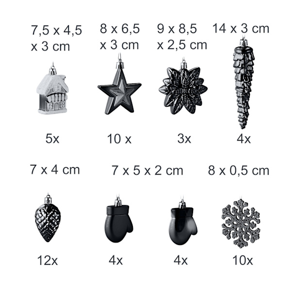 Julepyntsæt, 100 stykker, 10 designs