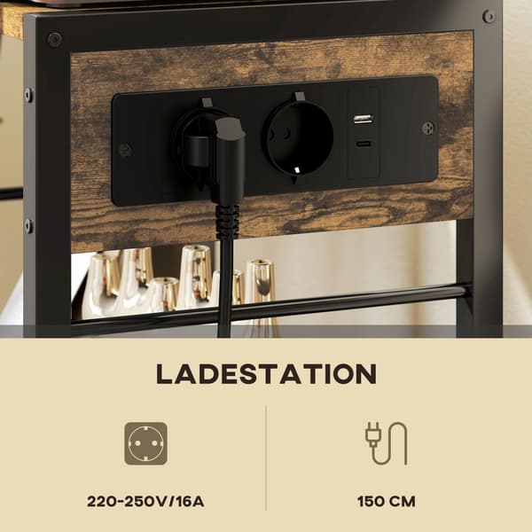 Printerstativ med hjul, stikkontakter, USB og USB-C, 40 kg kapacitet