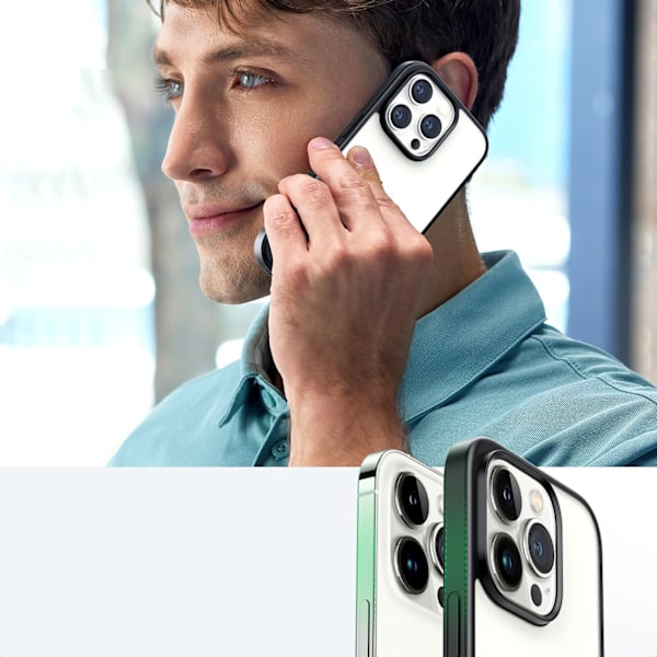 Jäykkä kotelo geelikehyksellä ja sisäänrakennetulla telineellä iPhone 14 Pro mustalle