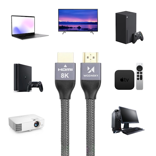 Kabel HDMI 2.1 8K 60 Hz 48 Gbps 4K 120 Hz 2K 144 Hz 3 m sølv