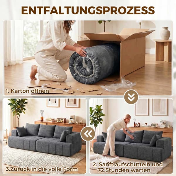 3-sits grå chenille molnsoffa med kuddar
