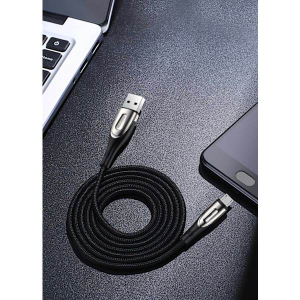 Kabel USB-A - microUSB 3A med ladeindikator 1,2m sort