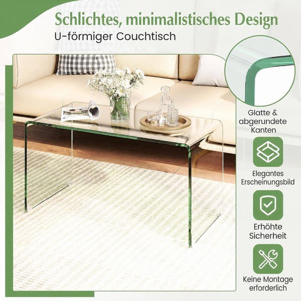 U-format soffbord i härdat glas – 81,5 x 42 x 40 cm