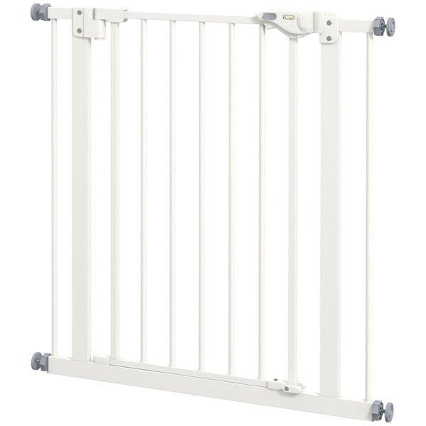 Dörrsäkerhetsgrind för hundar, spärrgrind, 74-80 cm, trappgrind för husdjur, hundgrind, skyddsgrind utan borrning, metall, plast, vit