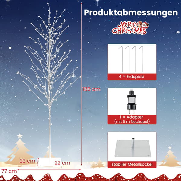 186 cm LED-birketræ med varmt hvidt lys