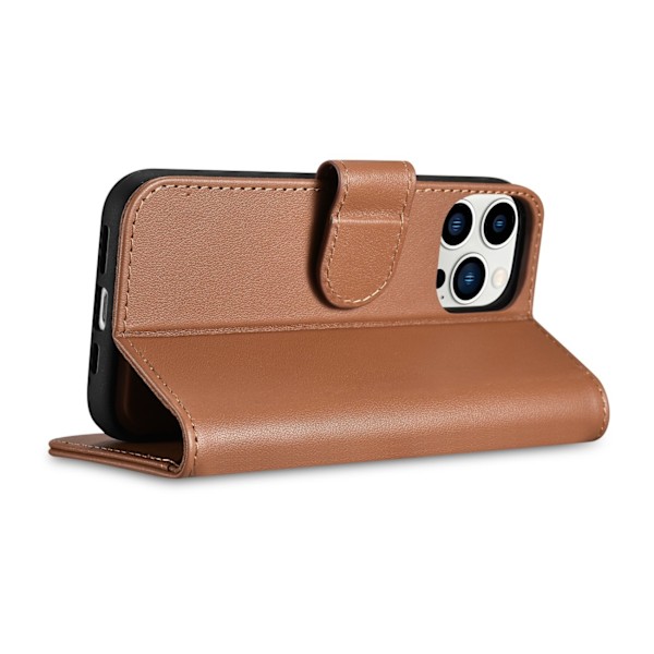 2-i-1 läderfodral med flik iPhone 14 Pro Anti-RFID Plånboksfodral brun