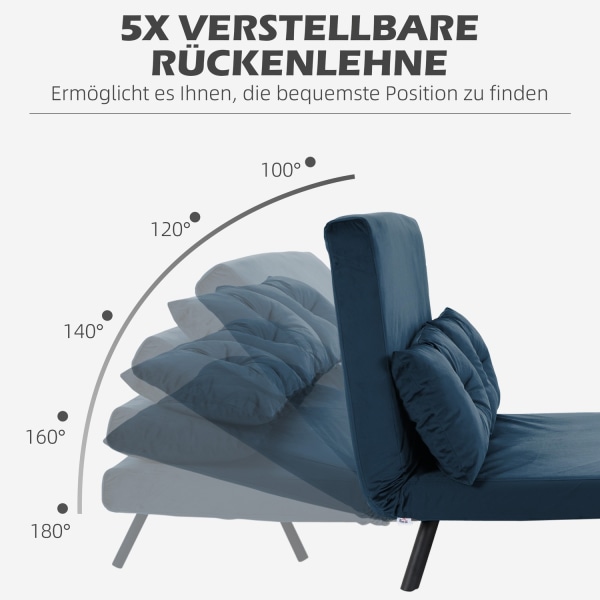 Sovesofa Relax Stol Seng Funktion Foldesofa Velvet Rygpude Justerbar Ryglæn Blå 102X73X81Cm